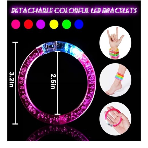 Glow LED Bracelets Set of 10 Neon Light Up New Years Celebration Favors Assorted - Picture 5 of 6